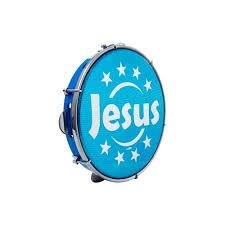 PANDEIRO LUEN 10 JESUS ABS AZUL 6 AFINAÇÕES PLAT INOX CROMADA