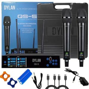 MICROFONE DYLAN SEM FIO DUPLO UHF QS 5
