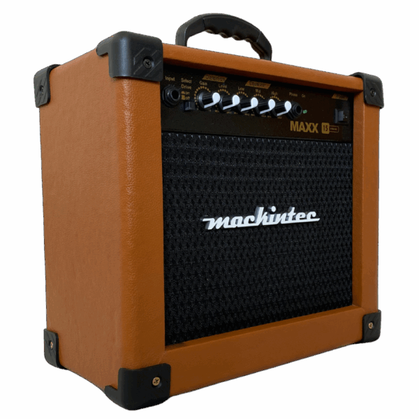 CAIXA MACKINTEC AMPLIFICADA PARA GUITARRA 15W RMS 6 POLEGADAS MARROM