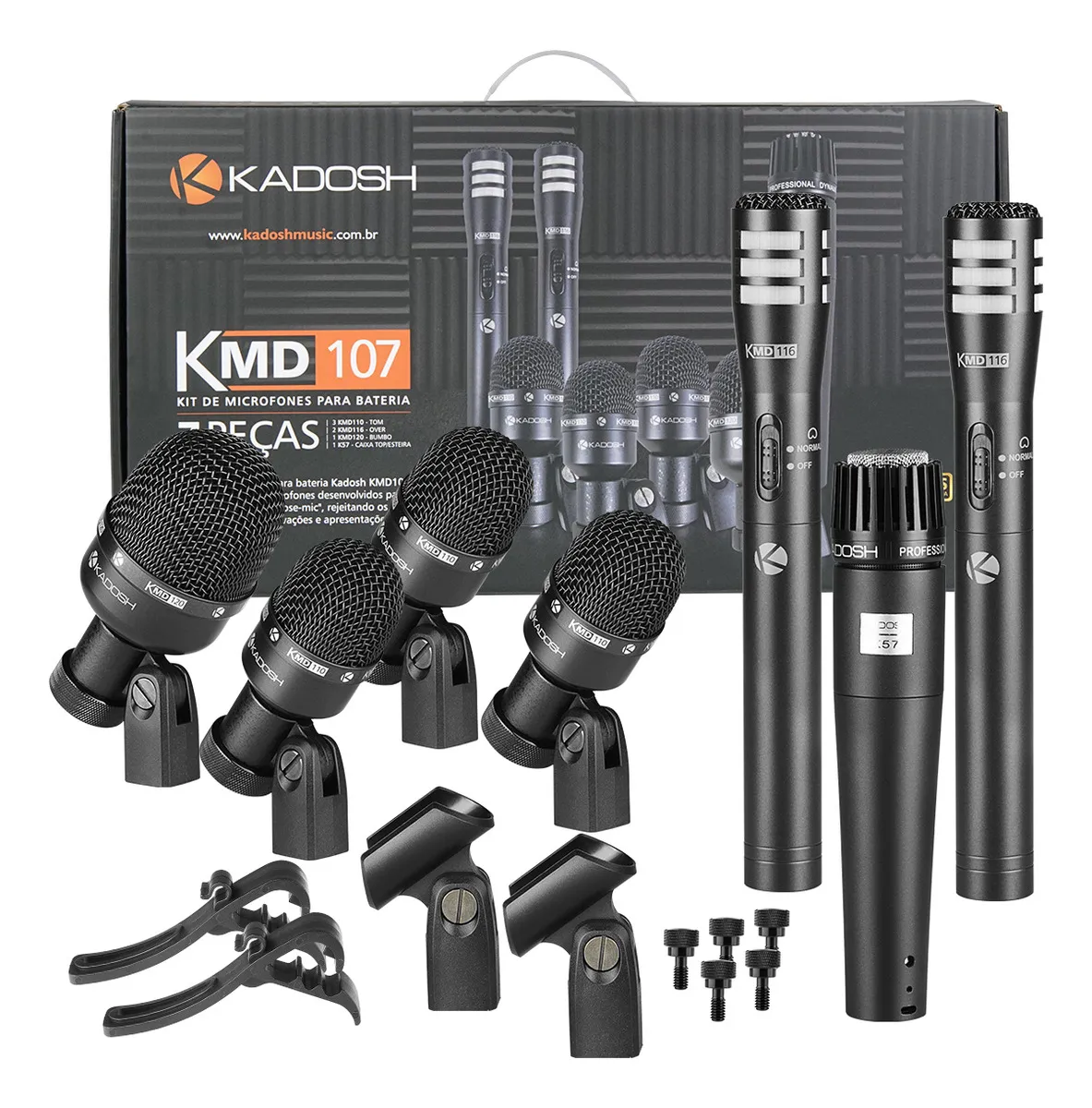 KIT MICROFONE KADOSH P/BATERIA KMD107