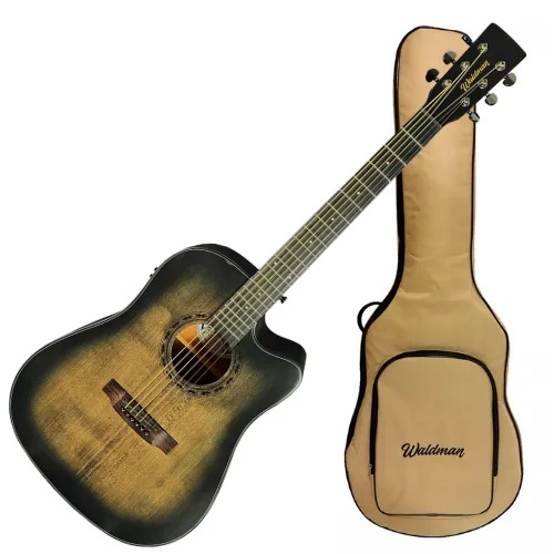 VIOLÃO WALDMAN ELÉTRICO ACÚSTICO AÇO FOLK CUTWAY DCEX1141 BK COM BAG