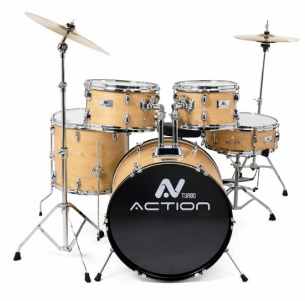 BATERIA TURBO ACTION 22 CROMADA MADEIRA CLARA