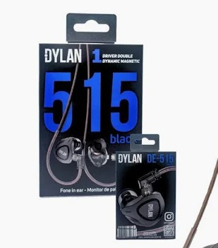 FONE DE OUVIDO DYLAN COM 2 DRIVES DINAMICOS STEREO POR LADO COM CABO REMOVÍVEL DE 515 BK